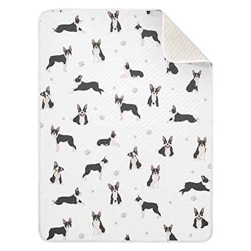 Swaddle Blanket Boston Terrier Dog Cotton for Infants, Receiving, Lightweight Soft Swaddling for Crib, Stroller, Nursery, Bulldog, 30x40 in
