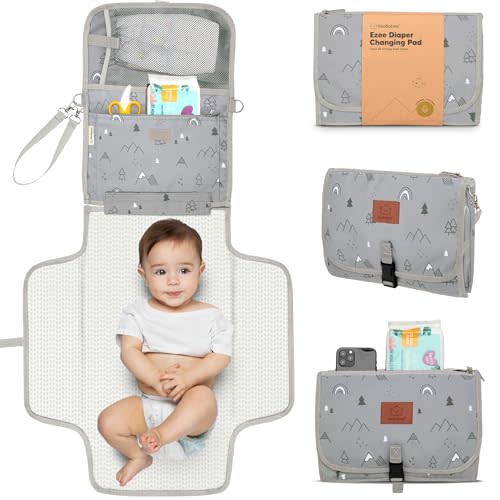 KeaBabies Portable Diaper Changing Pad - Large Waterproof Baby Changing Mat, Compact Travel Diaper Clutch, Functional Pockets Fit Newborn Essentials, Wipeable & Padded Baby Changer (Woodland)
