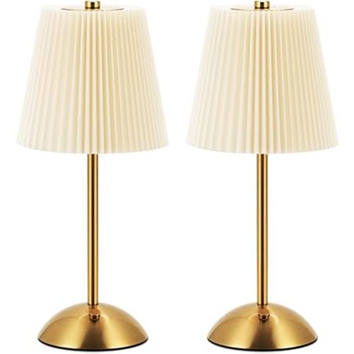 2-Pack Cordless Rechargeable Table Lamp 3-Color Dimmable Touch Control, 3000mAh Battery Operated Portable Light Beige Fabric Shade for Bedroom, Living Room, Office, Nursery, Bathroom