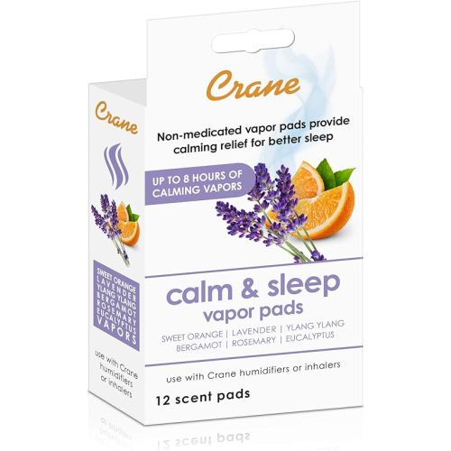 Crane Natural Lavender Orange Humidifier Pads with Calming Vapor, Universal Fit for Humidifiers and Inhalers, 12 Count