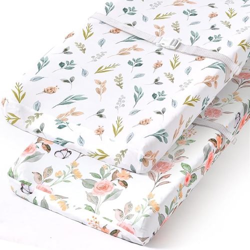 BROLEX Changing Pad Covers for Baby: Boy Girls Ultra Stretchy Soft 2 Pack, Rose Foliage