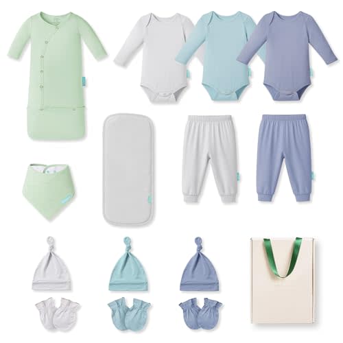 PurComfy Bamboo Newborn Clothes Gift Set: 14-Piece SuperSoft Layette & Accessories Set for Baby — Daily Essentials Set