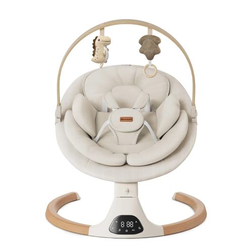 Baby Swings for Infants, Monamii Baby Swing, Bluetooth Infant Swing with Music Speaker, 5 Speeds and Remote Control, Indoor & Outdoor Use (Beige)