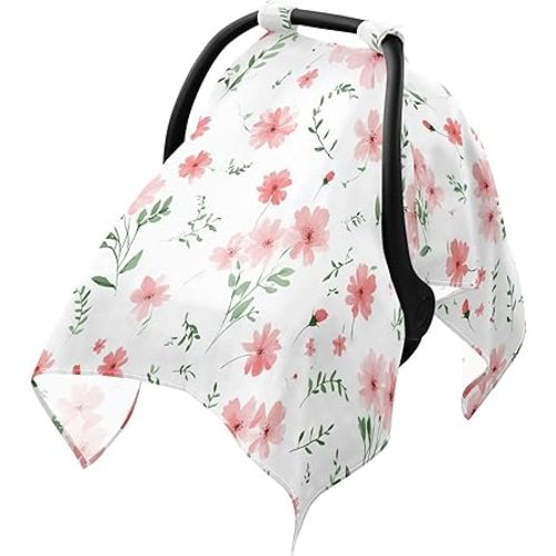 Cute Pinks Flower Car Seat Cover Baby Breathable Soft Infant Carseat Covers Canopies Babies Carrier Covers for Girl Boy
