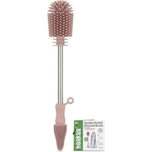 haakaa Cleaning Brush Silicone Bottle Brush Double-Ended Soft Silicone Bristles for Breast Pumps, Breast Milk Collectors, Baby Bottles, Teats, Breastmilk Storage Bags, Pink -1pk