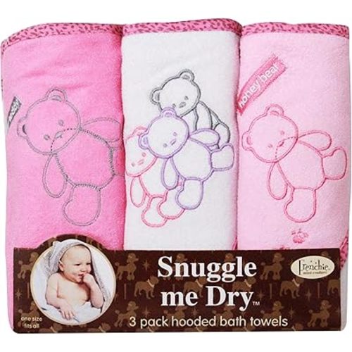 Frenchie Mini Couture, Hooded Bath Towels for Babies, 80% Cotton/20% Polyester, Bear Hooded Towel Set, Girl, Pack of 3