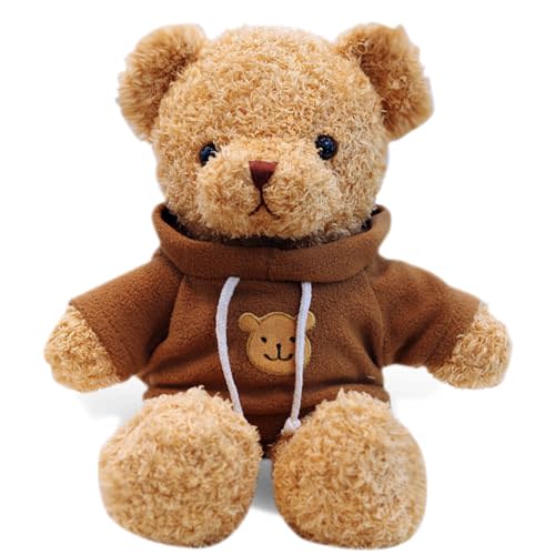 AUCOOMA Teddy Bear Stuffed Animal Cute Brown Hoodie Bear Plush Toys Gifts for Kids 11.8 Inches