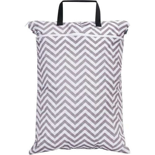 Teamoy Travel Hanging Wet Dry Bag(24.7 x 18 inches) for Cloth Diapers Organizer Tote Bag (L, Beige Chevron)