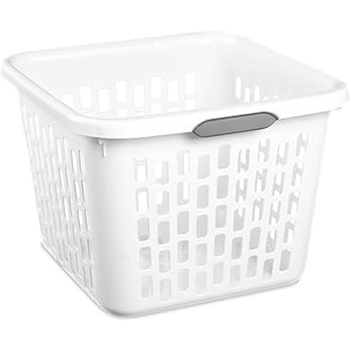 1.5 Bushel Square Plastic Laundry Basket, BPA-Free, White - 2 Comfort Grip Handles, Sturdy & Stackable, for Bedroom, Bathroom & Laundry Room