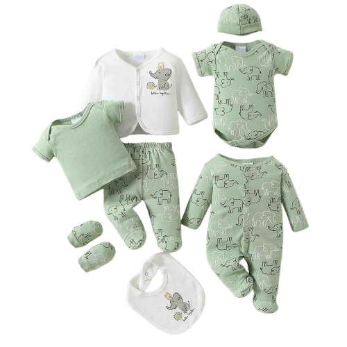 Pimfylm Preemie Clothes Boys Baby Outfit Set Full Clothes Romper Newborn 8 Piece Set Size for 0-3 Months,Green