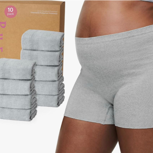 PurComfy Postpartum Underwear for Women, High Waisted, Grey, 10 Pcs