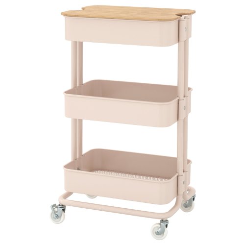 RÅSKOG / NORRÅVA Trolley with lid - pink 13 3/4x17 3/4x30 3/8 "
