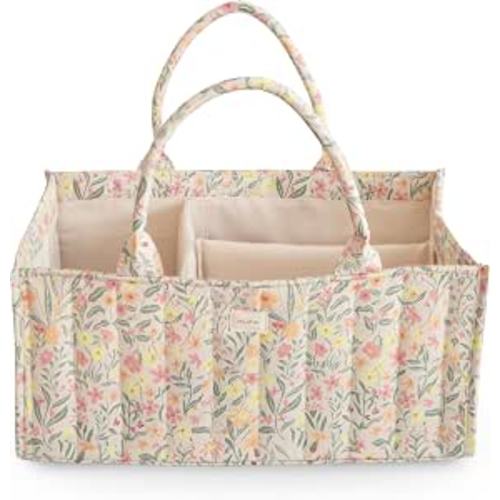 mushie Baby Diaper Caddy | Newborn Essentials Organizer (Pastel Blooms)