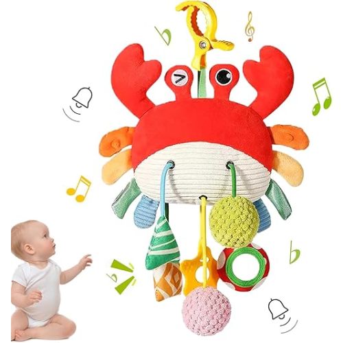 Baby Toys for 3 6 9 12 Months, Bassinet Toys for Infant & Toddlers, Crib Stroller Hanging Doll for Stimulating Baby’s Senses and Developing Motor Skills (Crab)