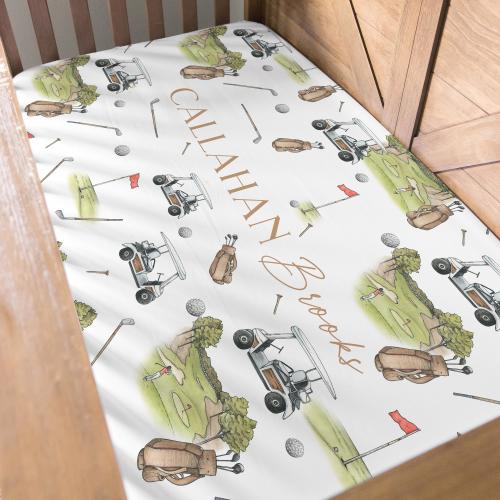 Golf Baby Crib Sheet Personalized Name Crib Sheet Baby Boy Fitted Crib Sheet Golf Nursery Decor Custom Crib Bedding Golf Baby Shower Gift