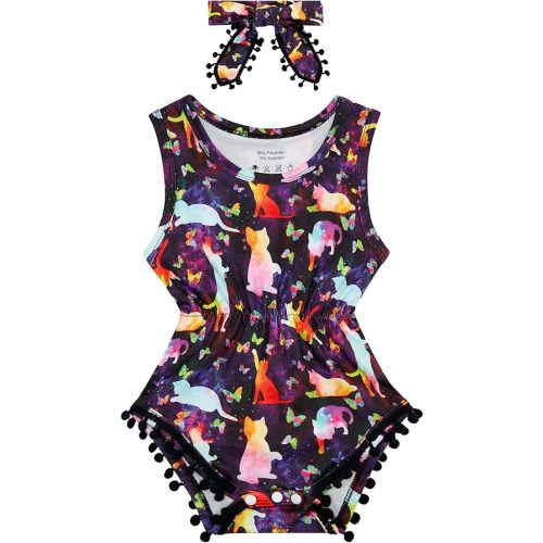 UNICOMIDEA Baby Girls Outfit Newborn Romper Jumpsuits Sleeveless One-Piece Clothes 0-24 Months Bodysuit with Headband