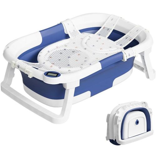 TUMAJUP Upgraded Baby Bathtub for Newborns with Real-time Thermometer - Blue