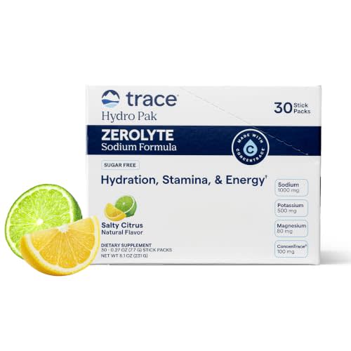 Trace Minerals ZeroLyte Electrolyte Powder Mix — Zero Sugar Hydration Mix — Ancient Sea Salt + Coconut Water — Replenishes Electrolytes Lost Through Exercise — Salty Citrus 30-Packets
