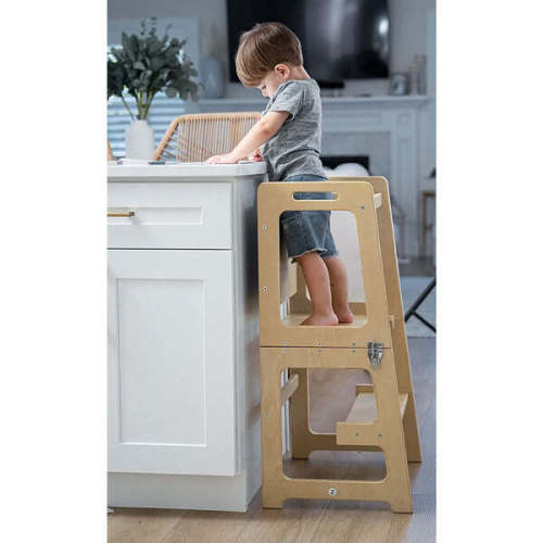 Date - 4 in 1 Kitchen Tower, Desk, Step Stool and Chalkboard, Gray - Avenlur | Maisonette