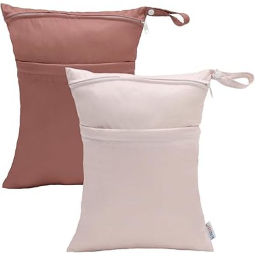 ALVABABY Wet Dry Bags with Two Zippered Pockets 2pcs Travel Beach Pool Daycare Soiled Baby Reusable Waterproof Yoga Gym Bag for Cloth Diaper Swimsuits Wet Clothes Sets 2LM19-CA