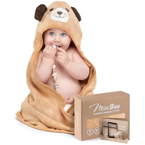 MINIBOO Hooded Baby Towels for Newborn & Toddler - Super Soft Baby Bath Towels with Hood, Highly Absorbent Viscose Made from Bamboo Hooded Towel for Boys, Girls, Newborn Essentials