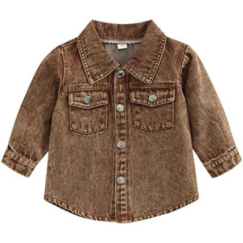 Toddler Baby Denim Shirt Little Kids Boys Girls Long Sleeve Button Down Cotton Blend Jean Top Spring Fall Outfit