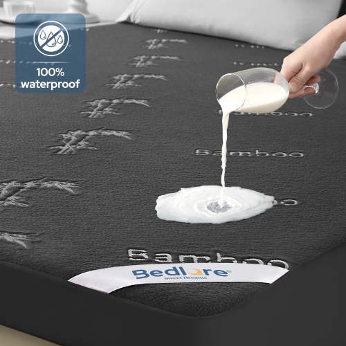 BEDLORE Full Mattress Protector Waterproof, 3D Air Fabric Bamboo Mattress Cover Breathable Noiseless with 6"-15" Deep Pocket(Gray)