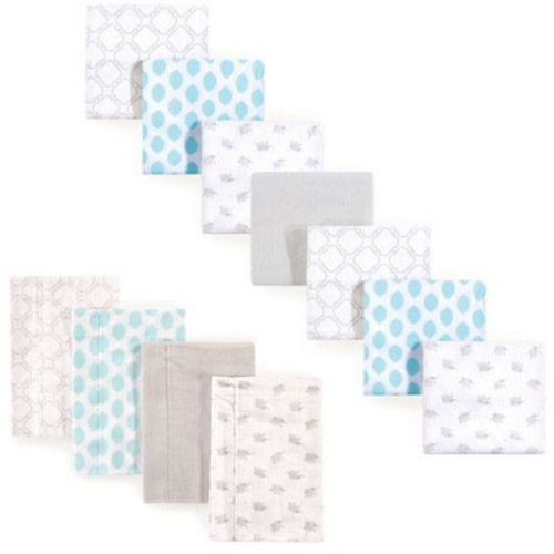 Luvable Friends Infant Cotton Flannel Burp Cloths and Receiving Blankets, 11-Piece, Elephant, One Size