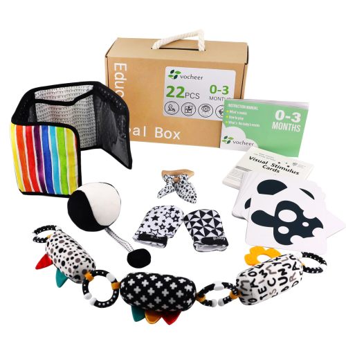 Cutebabybuy vocheer High Contrast Baby Toys for Newborn, 6 in 1 Black and White Sensory Baby Gift Set for 0-3 Months, 21pcs Montessori Early - vocheer High Contrast Baby Toys for Newborn, 6 in 1 Black and White Sensory Baby Gift Set for 0-3 Months, 21pcs 