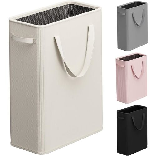 Optish 50L Slim Laundry Hamper, Baby Hamper for Nursery with Handles, Narrow Laundry Basket for Dorm, Bedroom, Living Room, Collapsible Laundry Basket, White