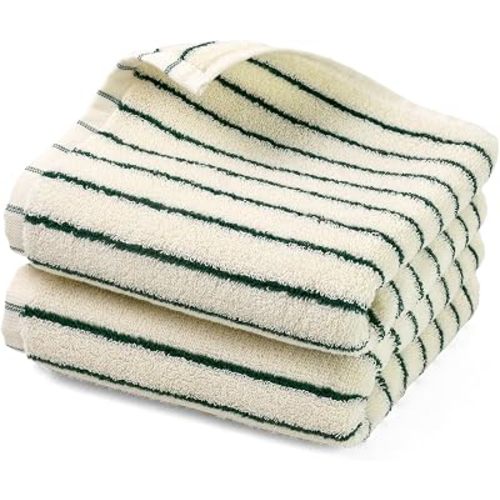 Jacquotha Green Striped Hand Towels for Kitchen, Vintage Bathroom Decor