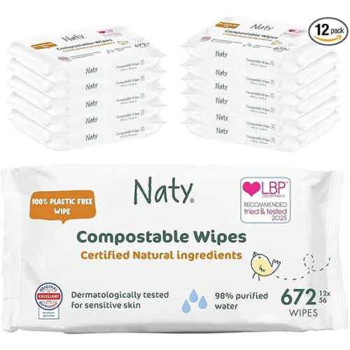 Eco by Naty Unscented Baby Plant based Compostable Wipes, 0% plastic, No nasty chemicals, White, 672 Count