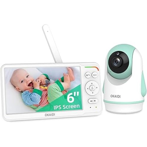 OKAIDI Baby Monitor with Camera and Audio,6" IPS Screen Baby Camera Monitor with 30H Battery,1000ft Range,Night Vision,Baby Monitor No WiFi,2-Way Talk & 150 Languages Support(Ideal for Home & Travel)