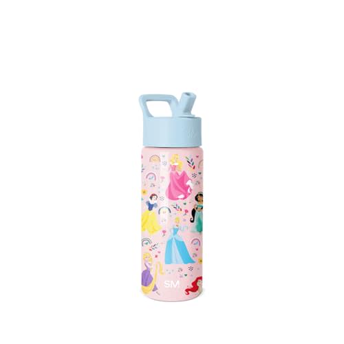 Simple Modern Disney Princess Kids Water Bottle & Toddler Cup | 18oz | Insulated Stainless Steel Princess Rainbows Toddler Water Bottle, Kids Tumbler with Straw | Spill Proof for School Girls Boys