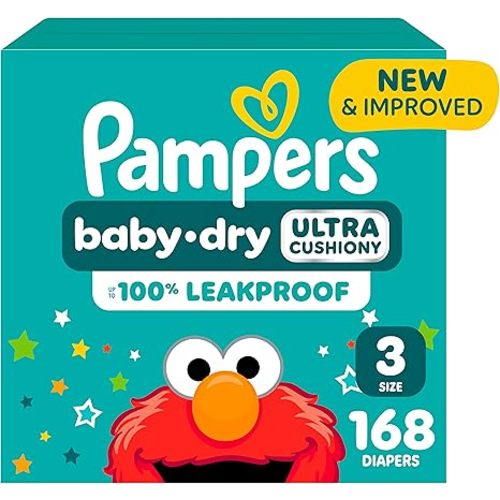 Pampers Diapers - Baby Dry - Size 3, 168 Count, Absorbent Disposable Infant Diaper (Packaging May Vary)