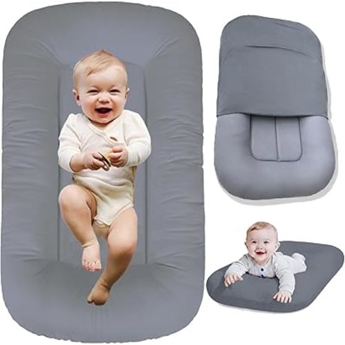 Baby Lounger 0-24 Months,Bionic Design Infant Lounger for Home and Travel with Cover,Breathable Baby Nest Waffle Fabric & 3D Support Newborn Babies Essentials Gifts,Dark Gray