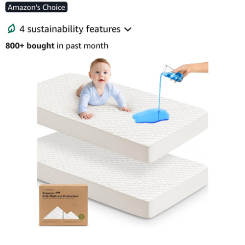 2-Pack Waterproof Crib Mattress Protector Cover Fitted - Quiet Baby Crib Mattress Pad Sheets, 52" x 28" Soft Quilted Cotton Baby Sheet, Machine Washable, Easy Fit, Durable (Soft White/Mavy)