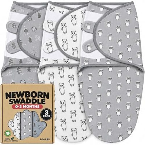 Swaddles for Newborns – 3-Pack Infant Swaddles 0-3 Months – Adjustable Newborn Swaddle Sleep Sack – Soft Organic Cotton Baby Wrap for Safe & Cozy Sleep