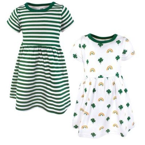 Hudson Baby Girls Cotton Dresses, Clover Rainbow, 3-6 Months