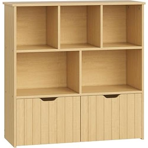 HOOBRO Toy Storage Organizer, Toy Organizers and Storage with 2 Movable Drawers and 5 Cubbies, Kids Bookshelf and Toy Storage for Books or Dolls, Toy Shelf for Playroom, Natural NL88CW01