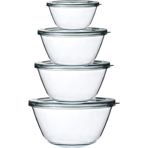 M MCIRCO Glass Mixing Bowls with Lids, 4 Packs Glass Bowl Set, Nesting Bowls for Meal Prep, Food Storage, Bowls For Cooking, Baking, BPA-Free, 0.8/1.7/1.6/2.9/4.8 Qt