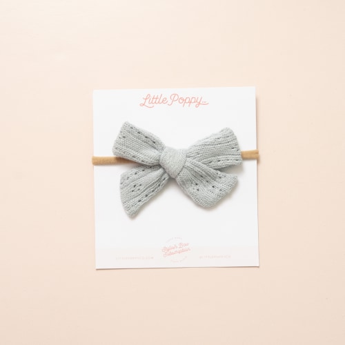 Gray Pointelle Knit Headband Bow