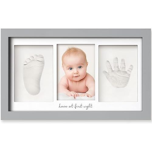KeaBabies Baby Hand and Footprint Kit - Clay Handprint Keepsake Frame, Newborn Nursery Picture Frame, Personalized New Mom Gifts for Shower & Registry, First Mother's Day (Cloud Gray)