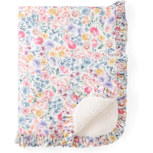 Little Sleepies Newborn Mini Ruffle Blanket, Soft Viscose from Bamboo Sherpa Baby Blanket, Girl Gifts, Baby Essentials, Tiny Blooms, 30 inches x 40 inches