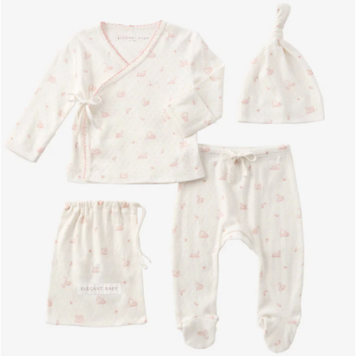 Pink Swan Print Organic Cotton Pointelle Layette 3 Pc Gift Set – Elegant Baby