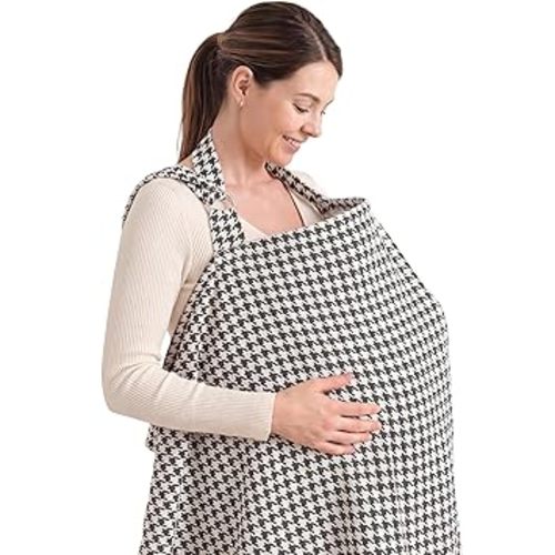 Konssy Muslin Nursing Cover for Baby Breastfeeding, Breathable 100% Cotton Breastfeeding Cover with Rigid Hoop for Mother Nursing Apron, Multi-use Carseat Canopy (Vintage Check Weave)