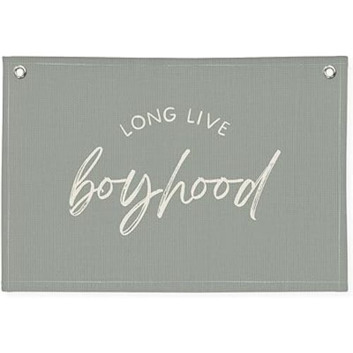 Long Live Boyhood Banner - Boys & Toddler Boy Room Decor - Linen Canvas Wall Hanging Flag