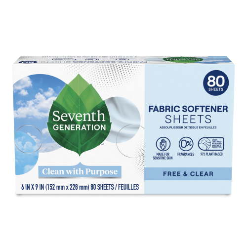 Seventh Generation Fabric Softener Dryer Sheets, Free and Clear, 80 Count