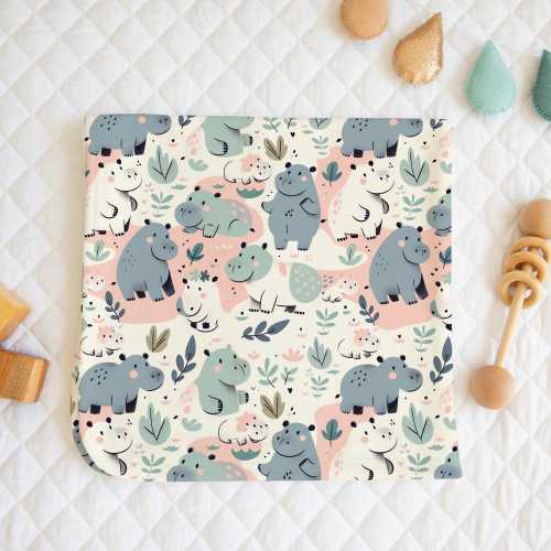 Hippo Baby Swaddle Blanket, Newborn Coming Home Wrap, Animal-Themed Baby Shower Gift, Baby Bedding, Gift for New Mom and Newborn