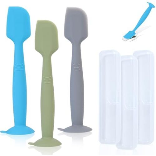 babove Baby Diaper Cream Spatula Applicator 3 Pack(with 3 Travel Case), Butt Paste Spatula Soft Silicone,Diaper Rash Cream Applicator, Baby Essentials Must Haves Newborn Stuff (Green Grey Azure)
